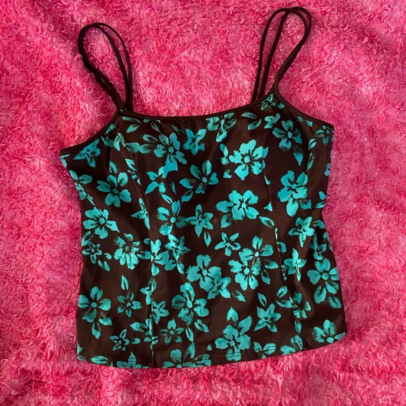 Vintage Floral green brown tankini size 14 padded - Picture 2 of 14